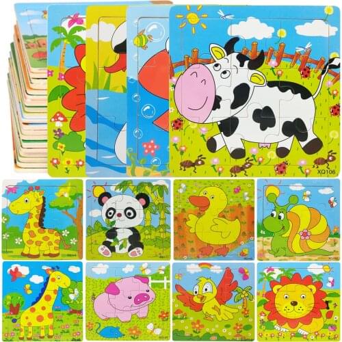 Wooden 3D Puzzle Jigsaw Tangram for Children Baby Cartoon Animal/Traffic Puzzles Intelligence Kids Toy Educational Learning Toys