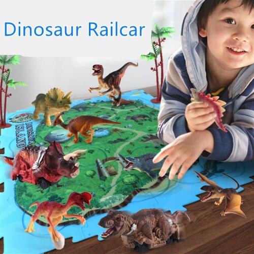 Electric Dino Dinosaur Track Railway Car Puzzle Game Toys Jurassic Park Tyrannosaurus Rex Kids Boys Children Gifts Animal Model