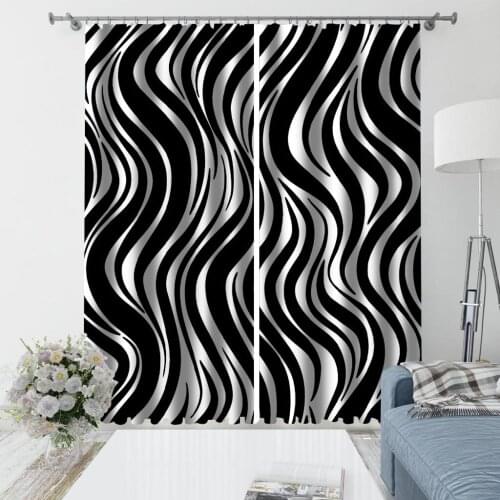 European Curtains Photo Painted 3D Curtain Living room black waves curtains modern living room curtains