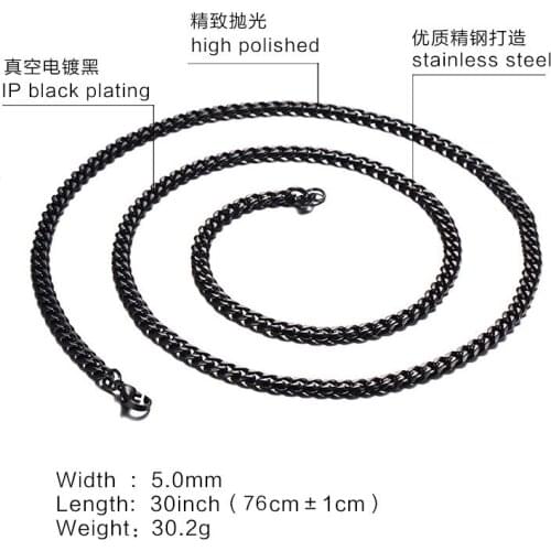 Hot Sale 5mm Double Face Grinding Black Color Stainless Steel Chain Necklace