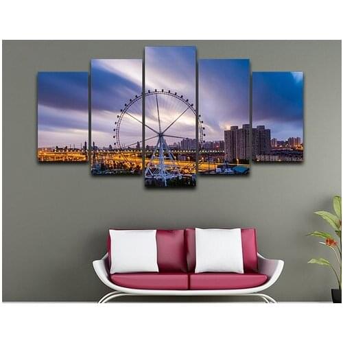 Canvas Pictures Living Room Decor Wall Art 5 Pieces London Eye Millennium Wheel Painting HD Prints Ferris Wheel Poster Framework