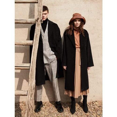 Cashmere black cashmere coat womens loose mid-length 2021 winter new suit version woolen coat