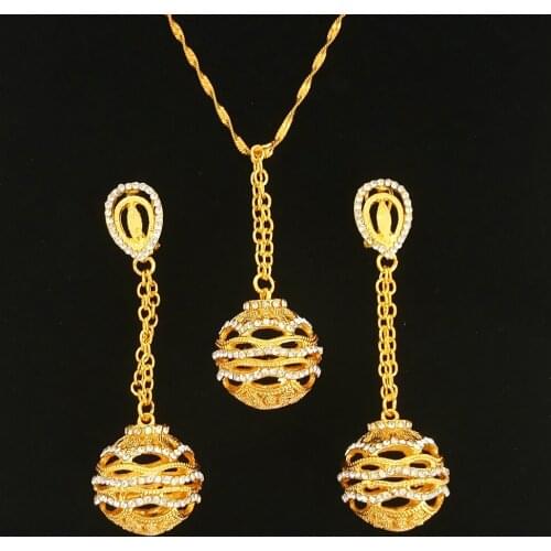 Gold necklace set round ball long earrings sexy jewelry for women wedding gift young lady night club accessories copper
