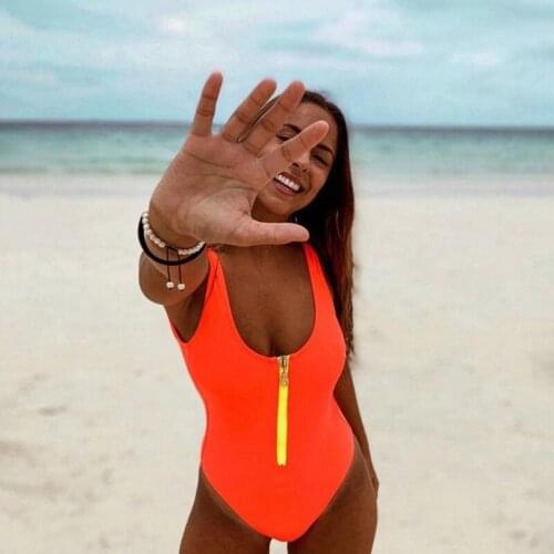 A girls swimsuit 2021 new sexy one-piece zipper swimsuit stretch push up bikini summer beachwear