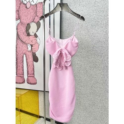 Summer Sexy 2021SS Fashion Women Pink Bow Strapless Slim Backless Dress For Ladies Ddxgz2 5.23