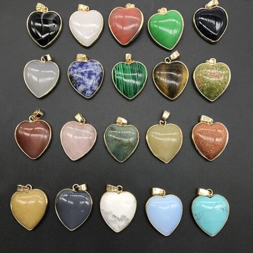 Hot Sale Birthstone 1 PC Heart Pendants Real Natural Amethysts Agates Opal Turquoises Malachite Quartz Stone Pendant for Womens