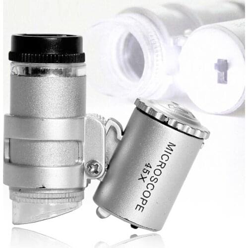 Mini Pocket 45X Microscope Magnifier Handheld Jeweler Loupe with Faux Leather Pouch