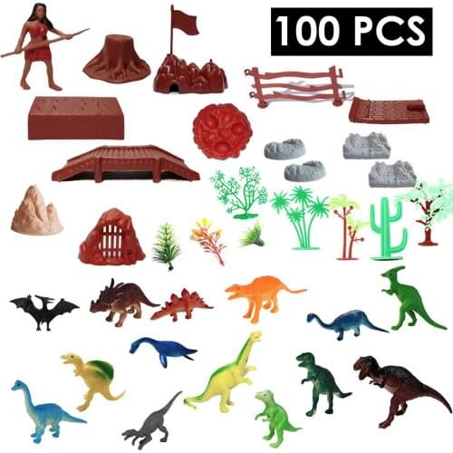 Simulation Solid Dinosaur Toy Model Set With Small Tree Scene Map Animal Ocean Children Toys Plastic Material Non-toxic