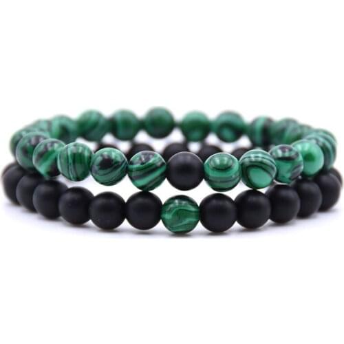 Fashion Couple Bracelets Bangles Classic Peacock Blue And Black Natural Stones Charm Bead Stone Bracelet For Women Men Jewelry