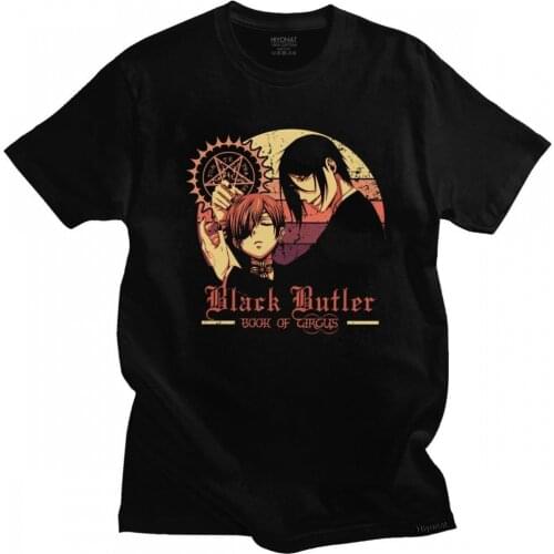 Vintage Black Butler Ciel T Shirt for Men Pre-shrunk Cotton Graphic T-shirt Short Sleeved Sebastian Michaelis Tee Tops Apparel
