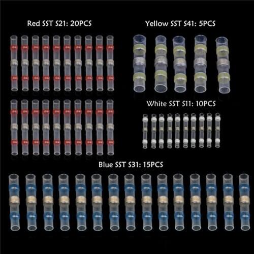 50Pcs Heat Shrink Butt Connector Set Waterproof Solder Seal Electrical Wire Cable Splice Soldering Sleeve Terminal Kit 26-10AWG