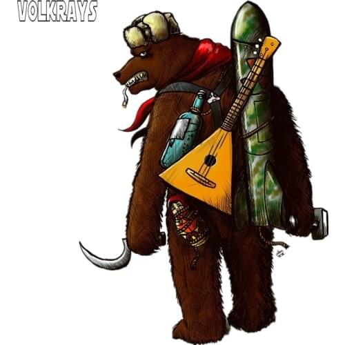 Volkrays Funny Car Stickers USSR Bear with Guitar and Strategic Missile Decals Decoration Decal Accessories PVC,18cm*13cm