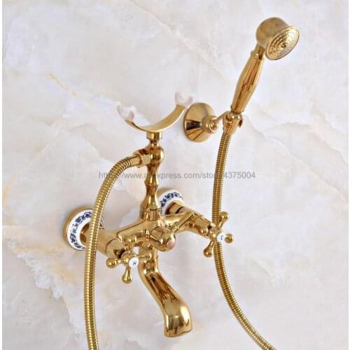 Wall Mounted Bathtub Faucet Gold Color Brass Tub Sink Faucet Telephone Style Bathroom Bath Shower Set with Handshower Nna918