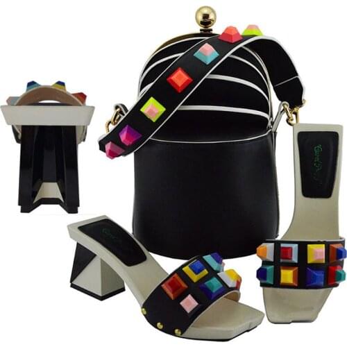 New Arrival Black Color African Women Matching Italian Shoes and Bag Set wedding shoes and bag Italian Ladies 10 color MD011