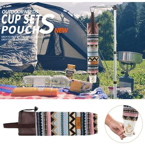 Outdoor Waterproof Camping Kitchen Disposable Paper Cups Holder Container Hanging Cups Storage Bag Organizer