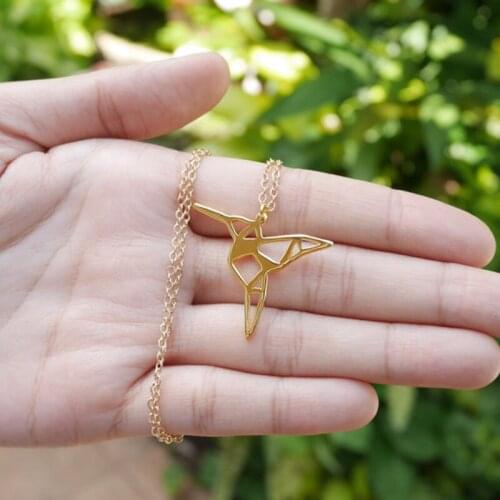 10pcs/lot Fashion Origami Hummingbird Necklace Geometric jewelry cute bird pendant necklace Animal lover gift