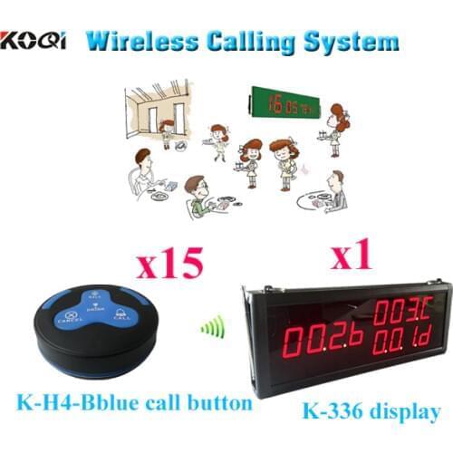 Pager Waiter Calling System New Arrive Service Waiter Calling Bell (1pcs display+15pcs call button)