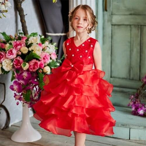 Girls Princess Dress Wedding Evening Baby Girl Clothes Flower Beading Kids Dresses for Girls Party Children Costume Size 3-8Yrs