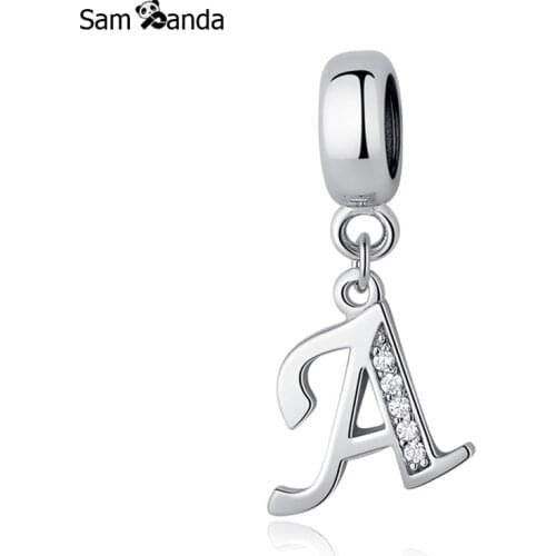Authentic 925 Sterling Silver Charm Bead Vintage A-Z Letter Dangle Charms Crystal Fit Pandora Original Bracelet Fine Jewelry