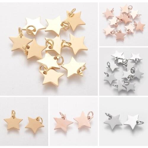 10Pcs Stainless Steel Small Star Pendant Flat Charms With Open Jump Ring For Necklace Bracelet Earring Dangle DIY Jewelry Making