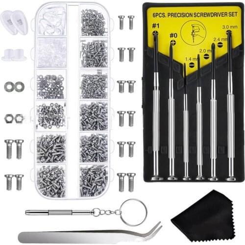 Eyewear Eyeglasses Repair Kit 1100PCS Screws Nuts Washers Rubber Nuts 6 Pcs Screwdriver Precision Tweezers Nose Pads Set