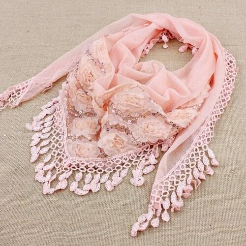 1PC New Fashion Female Women Tassel Shawls And Scarves Autumn Women Silk Flower Lace Triangle Pendant Scarf Fashion Women Scarf