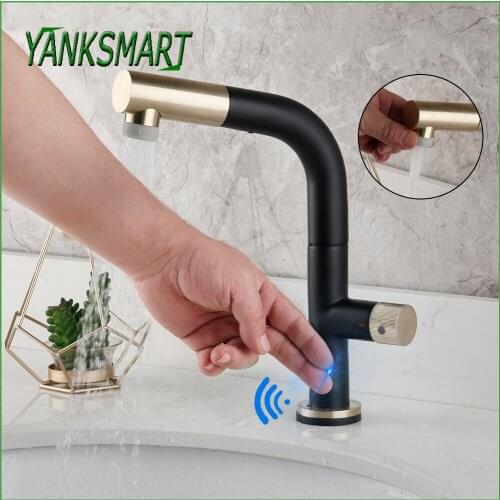 YANKSMART Smart Sensor Pull-Out Bathroom Faucets Touch Spray Tap Black Hot And Cold Mixer Taps Basin Sink Deck Mounted Faucet