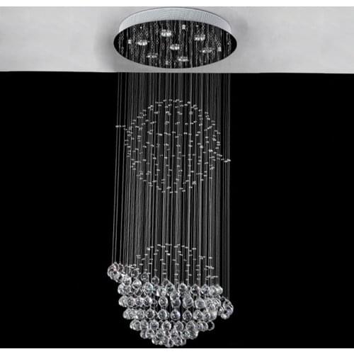 New Modern Luxury Crystal Staircase Chandelier Light Raindrop Hanging Lamp GU10 Bulb Hotel Lobby Round Lights For Bedroom PL503