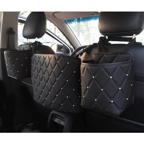 Rhinestone PU Leather Car Storage Bag Organizer Barrier of Backseat Holder Multi-Pockets Car Container Stowing Tidying