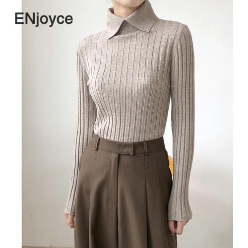 Winter New Split High Collar Turtleneck Knitted Sweater Pullover Women Jumper Sweater Retro Ribbed Ladies Korean Stylish Clothes