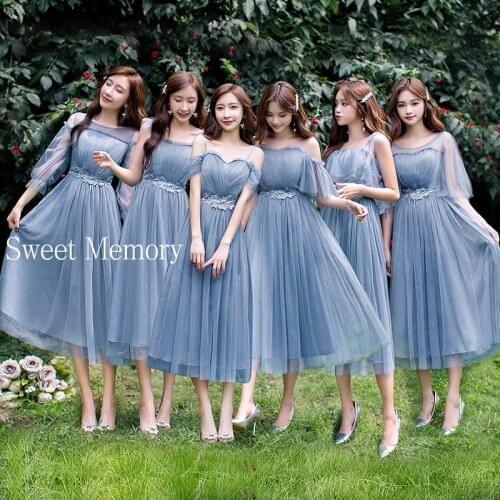 U21O39 Sweet Memory Women Plus Size Blue Grey Pink Champagne Bridesmaid Dresses Party Graduation Robes Vestidos