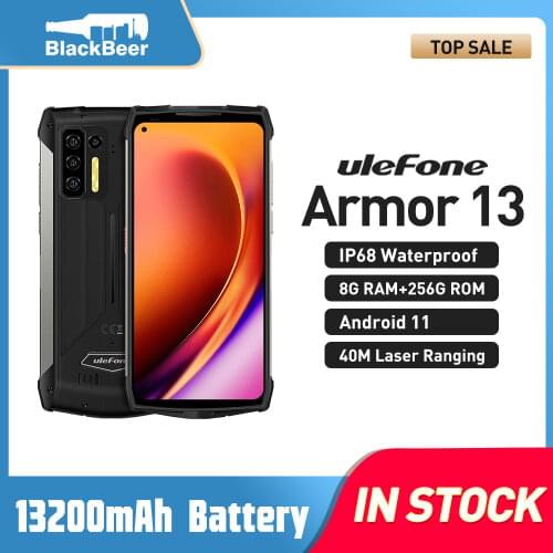 Ulefone Power Armor 13 Smartphone Android 11 8G+256G Cellphone IP68 Waterproof Rugged Mobile Phones 13200mAh Global Version NFC
