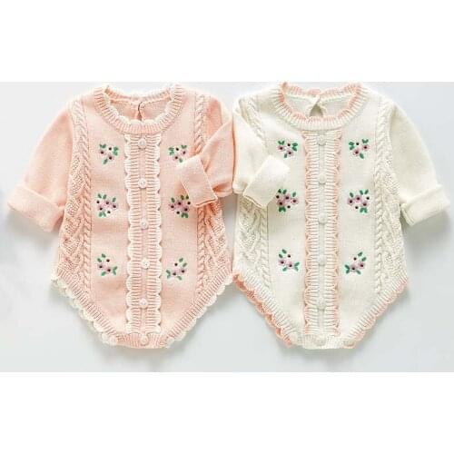 Baby Girls Knitted One-piece Clothing Autumn Winter Long Sleeve Embroidered Princess Romper Baby Girls Clothes Sweater