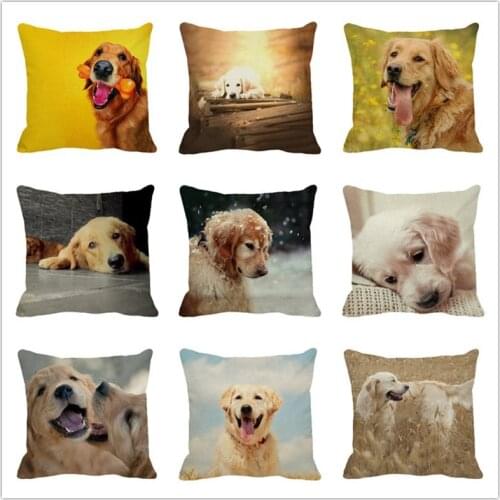 XUNYU Cute Golden Retriever Cushion Cover Funny Dog Throw Pillow Case Linen Cushion Case Sofa Bed Decorative Pillowcase 45x45cm
