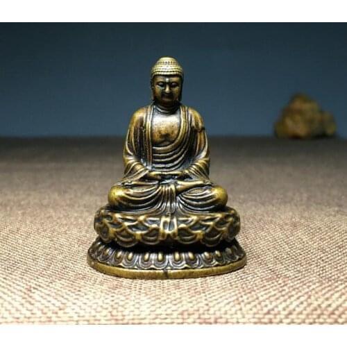 Southeast Asia Chinese Greco-Buddhist HOME CAR Pocket Talisman Protection Retro bronze Sakyamuni Tathagata Buddha statue