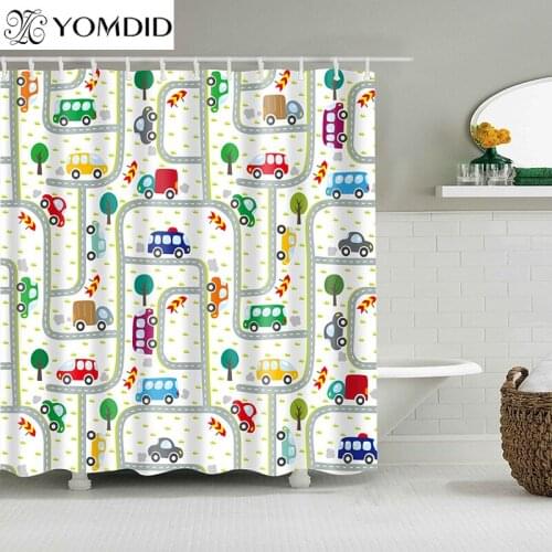 3D Car Pattern Shower Curtains Cartoon Bath Curtain With Hooks Polyester Fabric Cloth Curtain for Bathroom Accessories cortinas