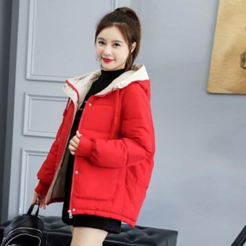 2021 Winter New Korean Loose Hooded Down Cotton Jacket Fashion Zipper Hidden Button Womens Clothing Big Pocket Thick Warm Parkas