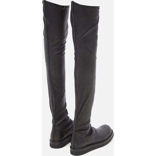 MUMANI Woman‘s Over-the-Knee Flat popular cow leathe stretch boots round toe high heels winter keep warm solid thigh high boots