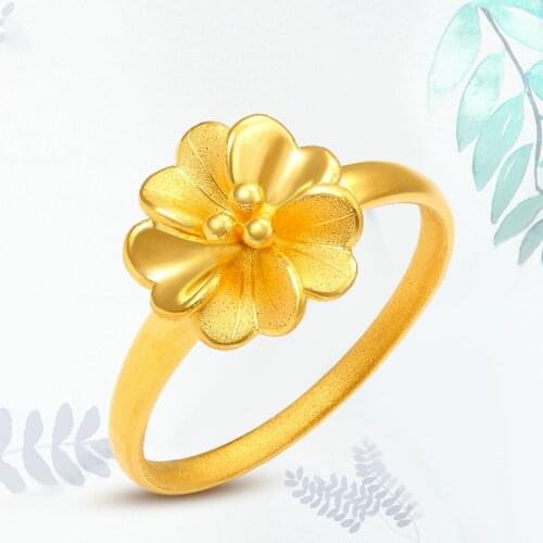 1PCS Real Pure 24K Yellow Gold 3D Charm Flower Ring Band Women Girl Thin Ring US 5-8