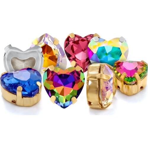 Golden Color Heart Rhinestone Claw Set Pointback Sew On Crystals DIY Accessories Heart Rhinestones Strass With Copper Claws