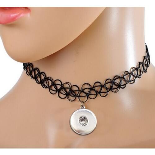 10PC collares Stretch Tattoo Choker Necklace Punk Retro Gothic Elastic 18mm Snap Metal Button Pendants Necklaces for women