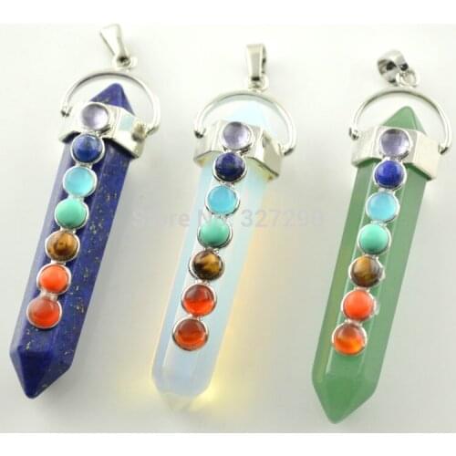 10pcs Mixed Color Natural Green Aventurine White Opal Blue Lapis Hexagon Pendant With Cake Beads Inlay