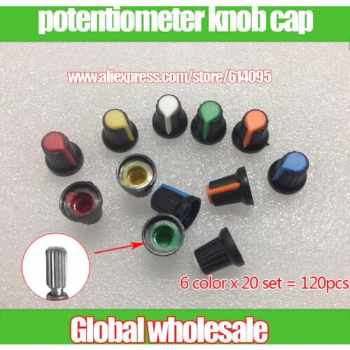 120pcs Potentiometer knob / switch cap / outer diameter 15MM * 17MM high / 6mm 1/4" Shaft Hole Round Shaft WH148 knobs caps