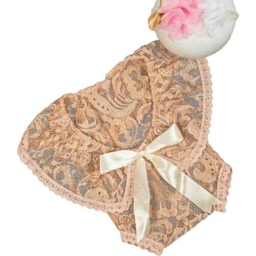 2 Pcs/Set 0-1Month Newborn Photography Props Baby Headband Lace Romper Bodysuits Q9QB