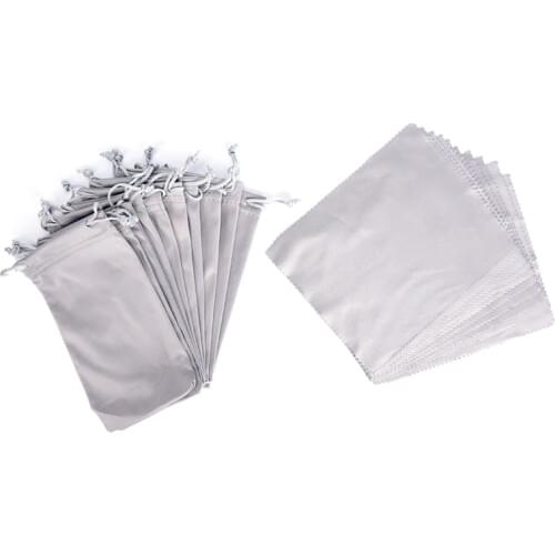 2Pcs/Set Gray Glasses Case + 1Pc Glasses Cloth Sunglasses Pouch Soft Eyeglasses Bag