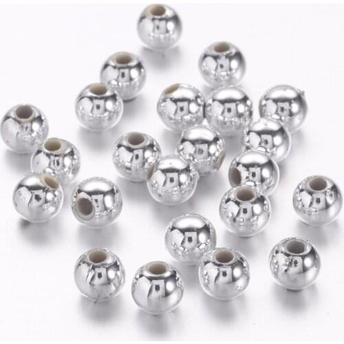 200PCS 4mm Silver Color Plated Chunky Acrylic Round Spacer Beads for Kids Jewelry
