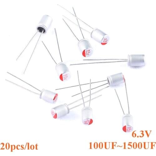 5pcs Solid Aluminum Electrolytic Capacitor DIP 6.3V 1500uF 1200uF 1000uF 820uF 560uF 470uF 330uF 220uF 100uF Solid Capacitors