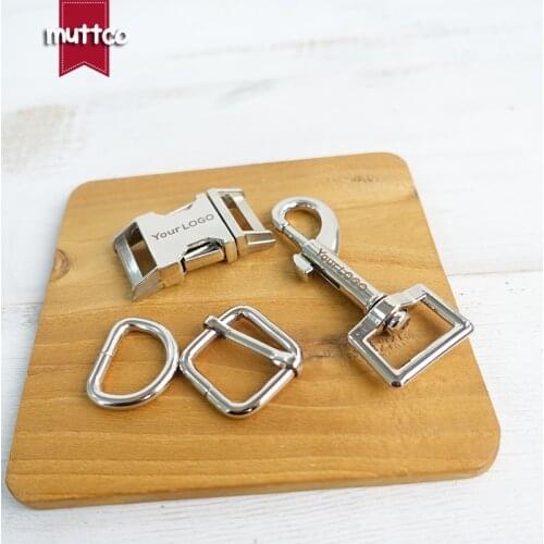 50sets/lot (metal buckle+adjust buckle+D ring+metal dog clasp/set)20mm engraved buckle DIY dog collar leash sewing parts 4colors