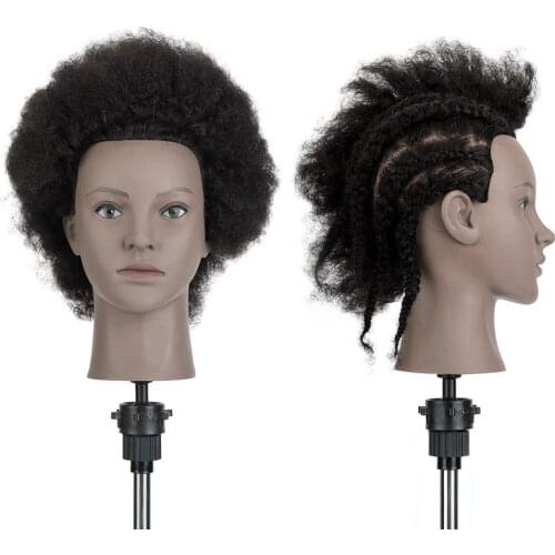 Afro Training Heads Cosmetology Mannequin Training Head human Hair fo head Hairdressing Practice Manikin Head with Clamp