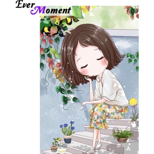 Ever Moment Diamond Painting Picture Of Rhinestone Girl Sitting on Stair Full Square Drill Diamond Embroidery Mosaic ASF1825